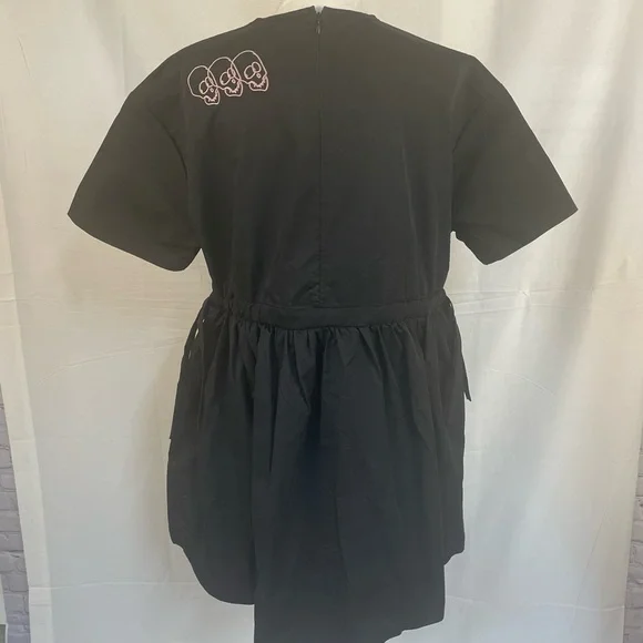 Lazy Oaf Embroidered Doodles Side Tie Black Dress 10 - Picture 8 of 14